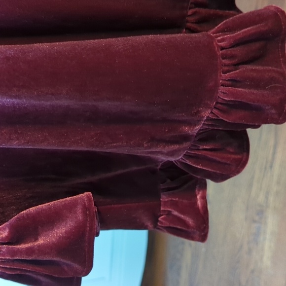 Burgundy Red crushed Velvet plunging v neck Cherry Girl fairy core Dress Sz S - Picture 7 of 12